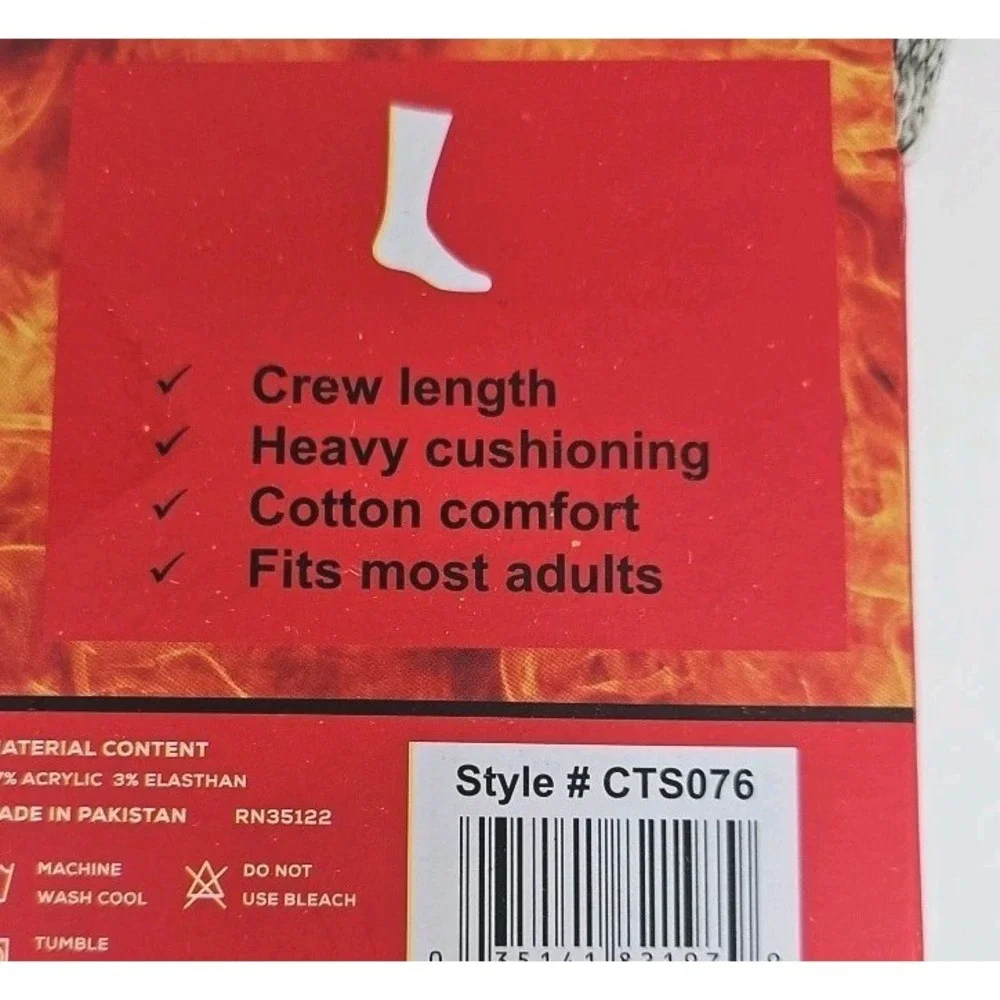 Extreme Weather Collection Thermal Socks 3 Pk Crew Lngth Sz 10-13 Cushioned Gray